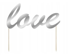 Torto viršūnė "love" sidabrinė 15cm 1vnt Vestuvės