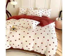 Tospass Love patalynės komplektas 200 x 200 cm baltas raudonas širdelės mergaičių patalynės komplektas su meilės motyvu romantiškas mikropluošto antklodės užvalkalas 1 antklodės užvalkalas su užtrauktuku 2 pagalvių užvalkalai 80 x 80 cm