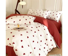 Tospass Love patalynės komplektas 200 x 200 cm baltas raudonas širdelės mergaičių patalynės komplektas su meilės motyvu romantiškas mikropluošto antklodės užvalkalas 1 antklodės užvalkalas su užtrauktuku 2 pagalvių užvalkalai 80 x 80 cm