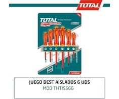 Total - 6 izoliuotų atsuktuvų rinkinys | 3 izoliuoti plokšti atsuktuvai ir 3 izoliuoti atsuktuvai su Phillips antgaliu | Vde sertifikatas | Cr-v