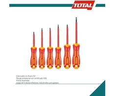 Total - 6 izoliuotų atsuktuvų rinkinys | 3 izoliuoti plokšti atsuktuvai ir 3 izoliuoti atsuktuvai su Phillips antgaliu | Vde sertifikatas | Cr-v