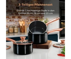 Tower T800001rb Linear Rose Gold 3 dalių puodų rinkinys, 16 cm, 18 cm ir 20 cm, juodos ir rožinio aukso spalvos