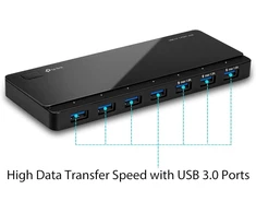 Tp-link Uh700 7 prievadų Usb 3.0 šakotuvas su maitinimo adapteriu ir Usb 3.0 laidu, iki 5 Gbps, karštas keitimas, palaiko Windows, Mac Os, Linux, juodas