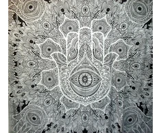 Tradicinis didelis Jaipur Hamsa rankos gobelenas, Fatima rankos sienų dekoracija, Indijos bendrabutis, kambario dekoracija, Hippie Bohemian sėkmės sienų dekoras, 88 x 95 colių