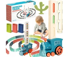 Traukinys lokomotyvas automatinis domino kaladėlių dėliojimo žaislas