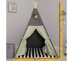 Treebud Tipis palapinė vaikams su paminkštintu kilimėliu, sulankstomos tamsių atspalvių žaidimų palapinės mergaitėms ir berniukams su nešiojimo krepšiu, drobės tipis namelis vaikams, naudojimui patalpose ir lauke