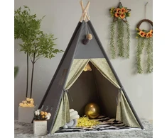 Treebud Tipis palapinė vaikams su paminkštintu kilimėliu, sulankstomos tamsių atspalvių žaidimų palapinės mergaitėms ir berniukams su nešiojimo krepšiu, drobės tipis namelis vaikams, naudojimui patalpose ir lauke