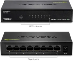 Trendnet 8 prievadų gigabitinis Greennet komutatorius, ethernet skirstytuvas, 10/100/1000 mbps, be ventiliatoriaus, 16 gbps perjungimo sparta, metalinis korpusas, plug &amp; play, Teg-s82g