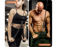 Treniruočių trosų priedai namų sporto salei: tiesi baras, virvė, rankenos