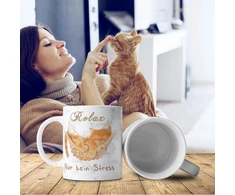 Triosk puodelis katė relax no stress su posakiu juokingas katės motyvas dovana poilsiui atsipalaidavimui kačių mylėtojams moterims draugei keramikinis 300 ml