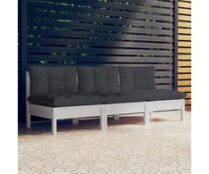 Trivietė sodo sofa su antracito pagalvėlėmis, pušies masyvas
