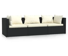 Lauko baldų komplektas Trivietė sofa su pagalvėlėmis, juodos spalvos, poliratanas