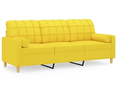 Fotelis Trivietė sofa su pagalvėlėmis, šviesiai geltona, 180cm, audinys
