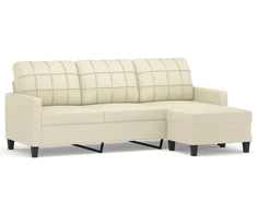 Fotelis Trivietė sofa su pakoja, kreminės spalvos, 180cm, dirbtinė oda