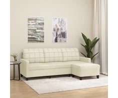 Fotelis Trivietė sofa su pakoja, kreminės spalvos, 180cm, dirbtinė oda