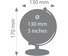 Troika Gagarin mini gaublys, skersmuo 13 cm, metalinė mėlyna jūra ir sidabro spalvos sausumos paviršiai, chromuotas metalinis pagrindas, minkštas veltinio pagrindas, kilnojamas ašis - gražioje dėžutėje, puikiai tinka kaip dovana