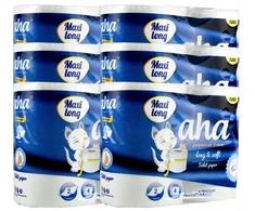 Tualetinis popierius 6x 4 ritinėliai 2 sluoksnių bekvapis Aha Maxi Long Minkštas Baltas