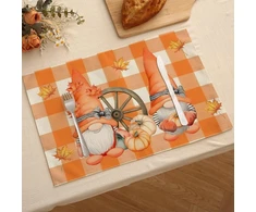 Rankšluostis Tuanmozi lininių padėkliukų rinkinys (4 vnt.) rudens motyvais, 30 x 45 cm, su moliūgais ir klevo lapais, Helovino dekoracija (01)