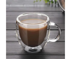 Tuihja dvigubų sienelių kavos puodelių rinkinys su rankenėle, dvigubo stiklo puodeliai espresui, latte, cappuccino (150 ml), 4 vnt.