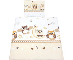 Tuptam unisex kūdikio lovelės komplektas, 4 dalių patalynės komplektas: antklodė ir pagalvė su užvalkalu, spalva: Owls rusvai gelsvas, dydis: 80 x 80 cm