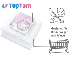 Tuptam unisex vaikiškas lovelės komplektas, 4 dalių patalynės komplektas su antklodės ir pagalvės užvalkalais, mėnulis su drambliu rožinis, dydis: 80 x 80 cm