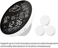 Tuya Wifi išmani meteorologijos stotis su laikrodžiu, vidaus ir lauko temperatūros bei drėgmės matuoklis, daugiafunkcis meteorologijos laikrodis su dideliu spalvotu ekranu, temperatūros ir drėgmės matuoklis su 3 jutikliais