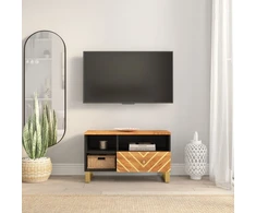 TV staliukas TV spintelė, ruda ir juoda, 80x33,5x46cm, mango masyvas