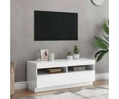 TV staliukas TV spintelė su LED apšvietimu, balta, 100x35x40cm, blizgi