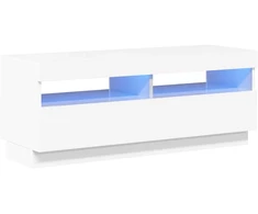 TV staliukas TV spintelė su LED apšvietimu, balta, 100x35x40cm, blizgi