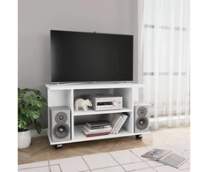 TV staliukas TV spintelė su ratukais, baltos spalvos, 80x40x45 cm, mediena