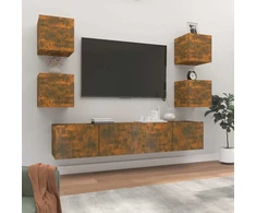 TV staliukas TV spintelių komplektas, 6 dalių, dūminio ąžuolo, mediena