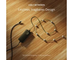 Twinkly Strings Usb-c Pearls 100 Led, Led girlianda su perlo formos lemputėmis, Rgb Led lemputės, įvairiaspalvės, lemputės dienai, suderinamos su Alexa ir Google Home, Usb-c, žalias kabelis, 6 m