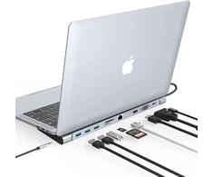 Tymyp 10-in-1 triguba doko stotis Usb C, dvigubas monitoriaus Usb C šakotuvas su 4k Hdmi, Vga, 3 x Usb 3.0, Pd 100 W, Ethernet, Sd/tf lizdai, nešiojamojo kompiuterio doko stotis, suderinama su nešiojamuoju kompiuteriu ir Windows