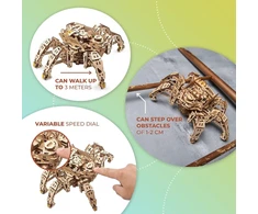 Ugears Hexapod Explorer 3d dėlionė - dovana tėvo dienai - modelių rinkiniai suaugusiems su galingu spyruokliniu varikliu - 3d medinės dėlionės, medinis robotas važiuoja iki 3 m