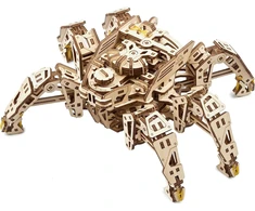 Ugears Hexapod Explorer 3d dėlionė - dovana tėvo dienai - modelių rinkiniai suaugusiems su galingu spyruokliniu varikliu - 3d medinės dėlionės, medinis robotas važiuoja iki 3 m