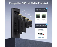 Ugreen nvme m.2 usb 3.2 ssd išorinio disko adapteris su aušinimo padu 10 gbps nvme pcie m-key/m+b key 2230/2242/2260/2280 su usb c-c ir a-c kabeliu, nereikalaujantis įrankių