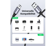 Ugreen Usb A į Mini Usb B kabelis, 1m, nailono pynė