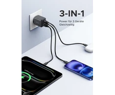 Ugreen usb c įkroviklis 30 w 3 prievadų gan ii maitinimo šaltinis iphone adapteris pd greitasis įkroviklis suderinamas su iphone 16, 16 pro max, 15, 14, 13, 12, ipad, galaxy s24, s23, pixel 9