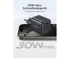 Ugreen usb c įkroviklis 30 w 3 prievadų gan ii maitinimo šaltinis iphone adapteris pd greitasis įkroviklis suderinamas su iphone 16, 16 pro max, 15, 14, 13, 12, ipad, galaxy s24, s23, pixel 9