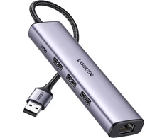 Ugreen usb šakotuvas ethernet adapteris gigabitinis lan adapteris su 3 usb 3.0 prievadais 1000 mbps usb tinklo adapteris su aliuminio korpusu, pintas kabelis plug &amp; play windows 11/10/8, mac os