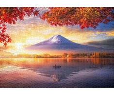 Ulmer Puzzleschmiede - dėlionė "kawaguchiko am Fuji" - klasikinė 1000 dalių dėlionė - kraštovaizdžio motyvas su Fudzijamos kalnu, atsispindinčiu rudeniniame Kawaguchiko ežero veidrodyje, Japonija