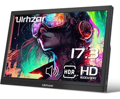 Ulrhzar nešiojamas monitorius 17.3 colių 1600 x 900 ekranas 60hz Usbc kelioniniai Hdmi monitoriai su garsiakalbiais nešiojamam kompiuteriui, Pc, telefonui, Ps4/5, nešiojamas monitorius