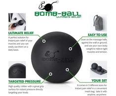 Ultimate Relief Bomb Ball juodas masažinis kamuoliukų rinkinys – fascia + lacrosse kamuoliukai skirti raumenų atpalaidavimui, savimasažui, fascia treniruotėms + trigerinių taškų terapijai