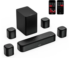 Kompiuterio kolonėlės Ultimea 7.1ch garso juosta su Dolby Atmos, 3d erdvinio garso sistema namų kinui su 4 erdvinio garso kolonėlėmis, programėlė, namų kino garso sistema, televizoriaus garso juosta su žemų dažnių garsiakalbiu, Hdmi Earc, Bluetooth 5.3, Aura