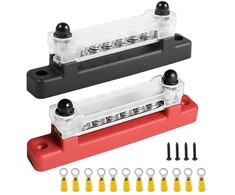 Umelee skirstymo blokas, 2 vnt., 150a magistralinė dėžutė, 12v~48v Dc su dangteliu, vienos eilės magistralė su 6 M4 varžtais, 2 M6 varžtais, 12 jungčių, automobiliui, kemperiui, jachtai, valčiai