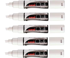 Uni Mitsubishi Pencil Uni Ball - Uni Mitsubishi Pieštukas - kreidinis žymeklis Pw3 - universalus - atsparus lietui - idealus stiklui, veidrodžiui, lentai - 5 vnt. pakuotė - balta, didelis nuožulnus galiukas