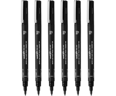 Uni Pin Fineliner braižymo rašikliai su plokščiu galiuku, juodas rašalas, 1,0 mm galiukas, 6 vnt., supakuoti į dovanų dėžutę