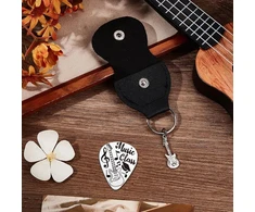 Unicraftale 1 gitaros mediatoriaus dovana, nerūdijančio plieno muzikos mokymosi gitaros mediatoriaus personalizuotas muzikos mokymo mediatorius su pu odiniu dėklu, gitaros priedai, muzikanto grotuvo plektrinis