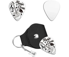 Unicraftale 1 gitaros mediatoriaus dovana, nerūdijančio plieno muzikos mokymosi gitaros mediatoriaus personalizuotas muzikos mokymo mediatorius su pu odiniu dėklu, gitaros priedai, muzikanto grotuvo plektrinis