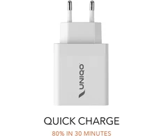 Uniqo 18 W greito įkrovimo 3.0 sieninis įkroviklis, Usb jungtis greitam įkrovimui, iki 80% išmaniojo telefono įkrovimo per 30 minučių, Eu kištukas